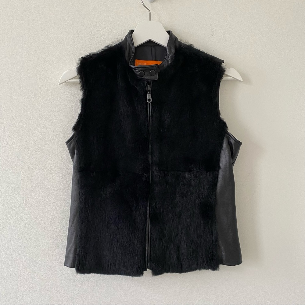 Cynthia Steffe Women’s Rabbit Hair Leather Black Vest